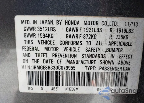 2013 Honda Fit из США, поврежденный, VIN JHMGE8H33DC079955